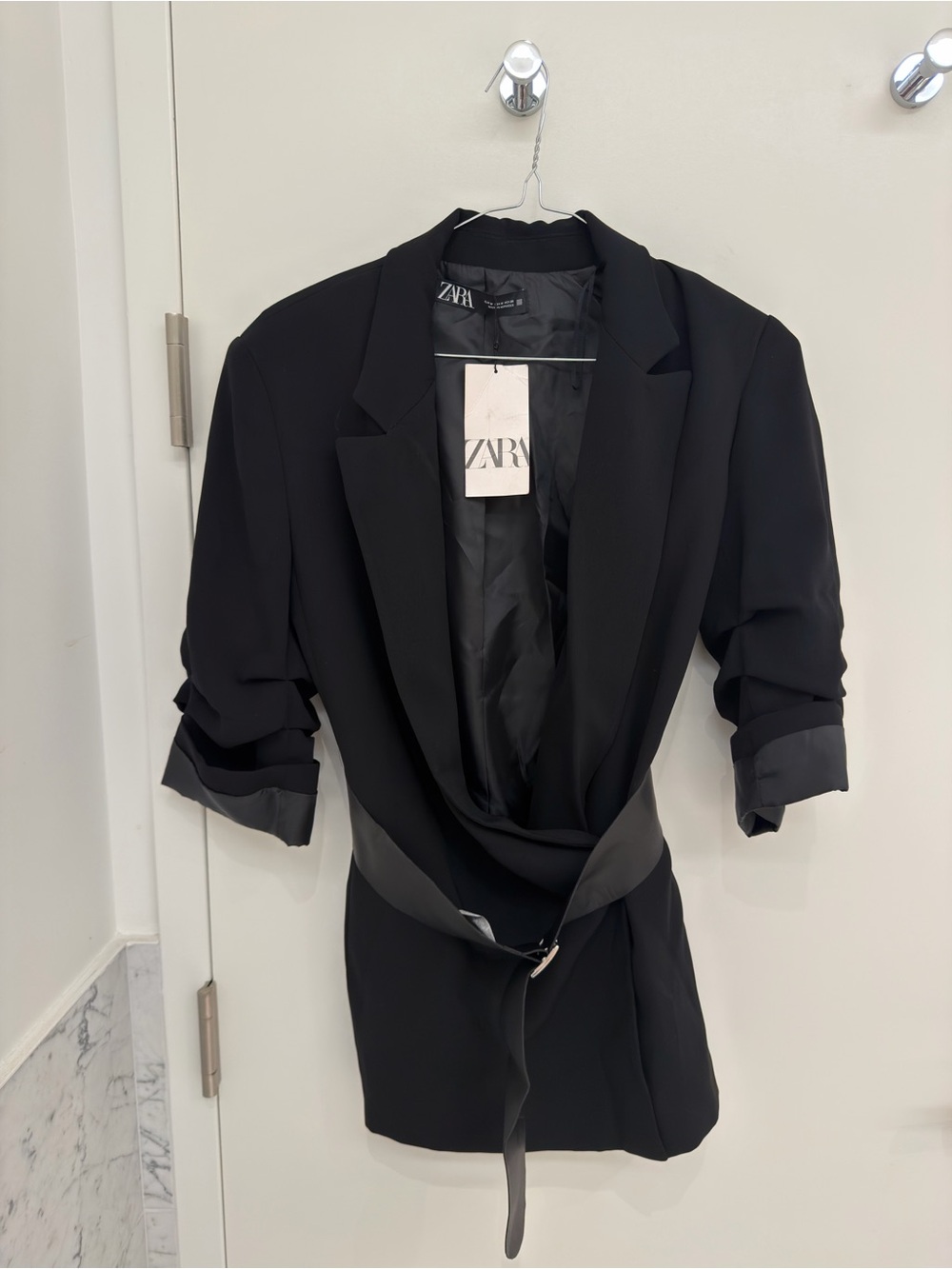 Zara Black Draped Belted Jacket